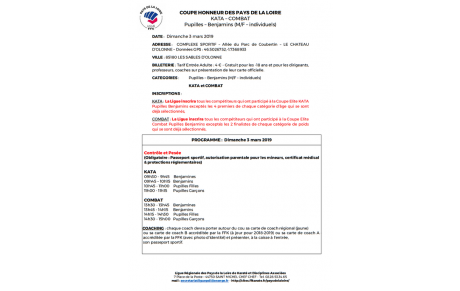 Horaires compétition honneur PPB